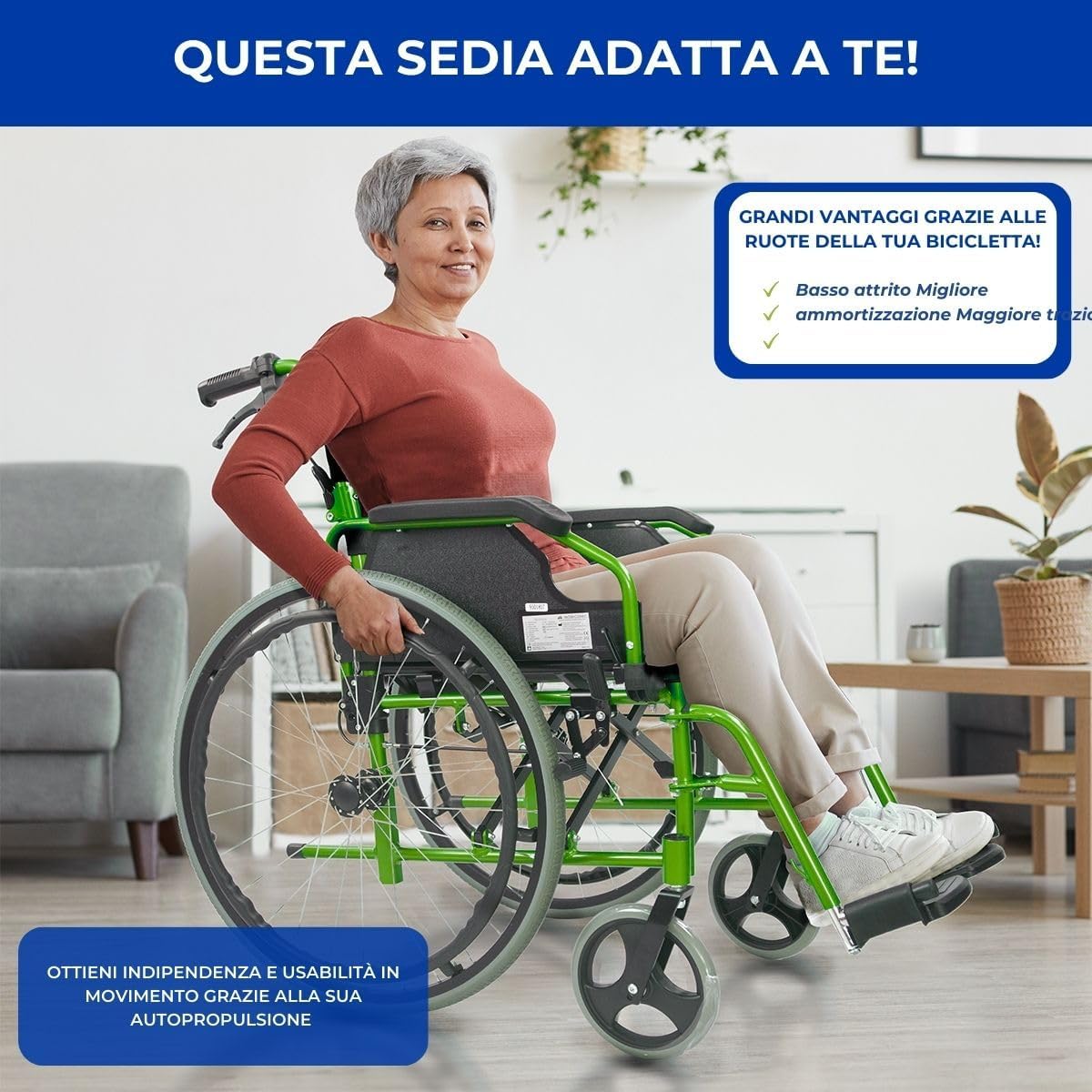 Sedia a rotelle pieghevole leggera in alluminio, Braccioli pieghevoli image 4
