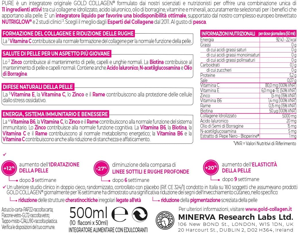 GOLD COLLAGEN Pure - Integratore Liquido Collagene Marino 1 Pack 10x50 ml - Medical Net Store