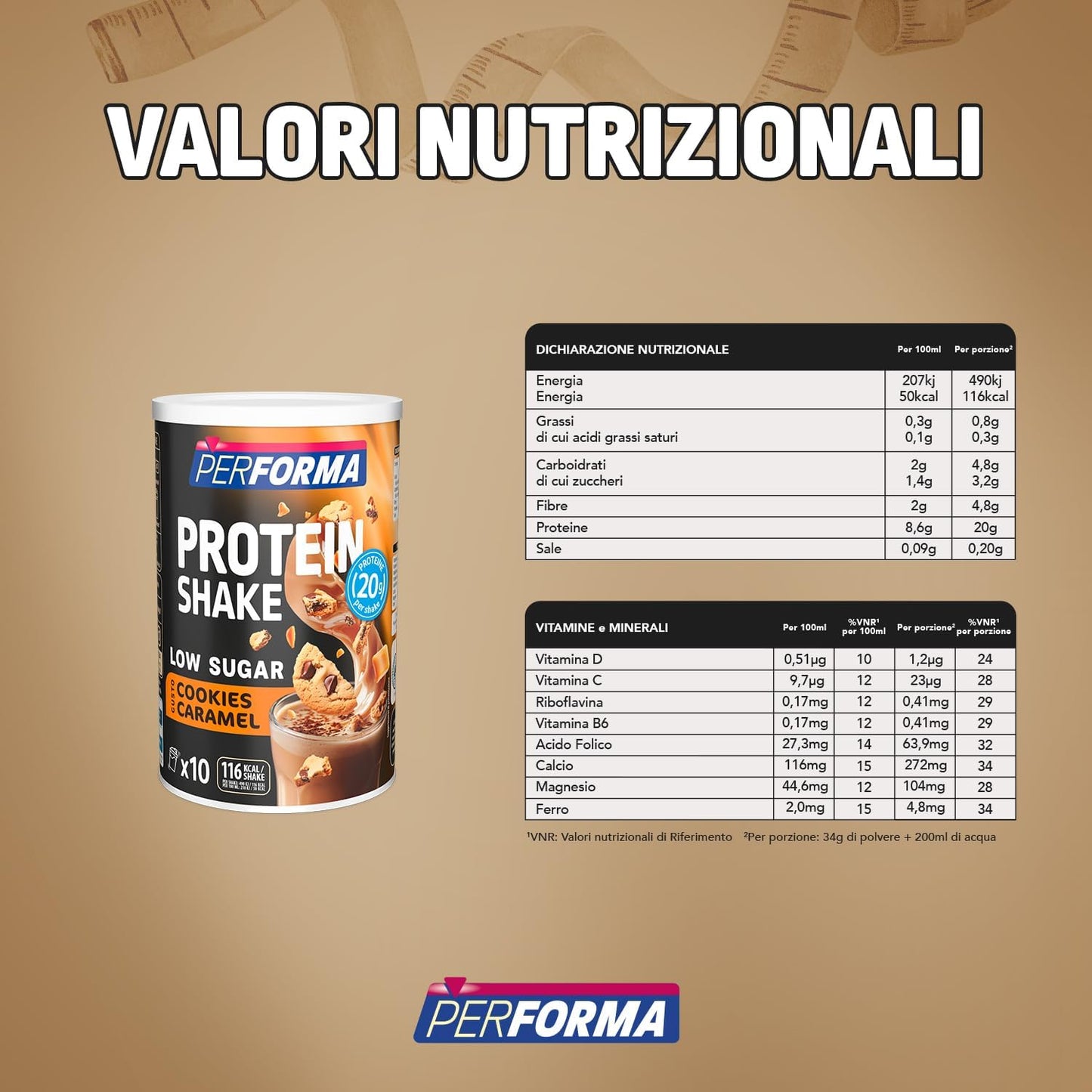 Performa | Protein Shake Cookies Caramello, 340g, Alto Contenuto di Proteine - Medical Net Store