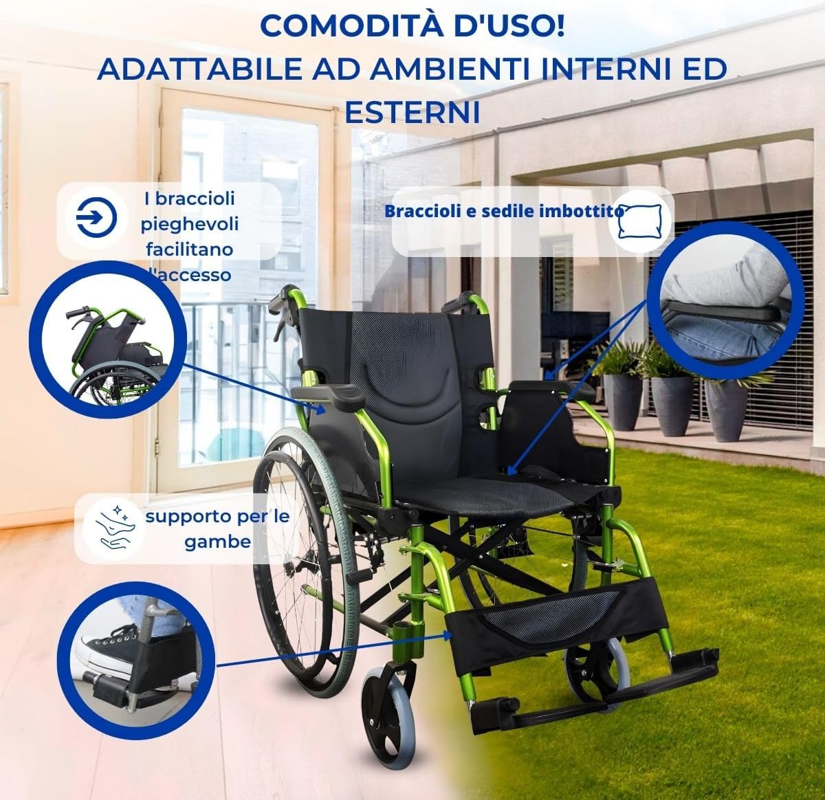 Sedia a rotelle pieghevole leggera in alluminio, Braccioli pieghevoli image 5