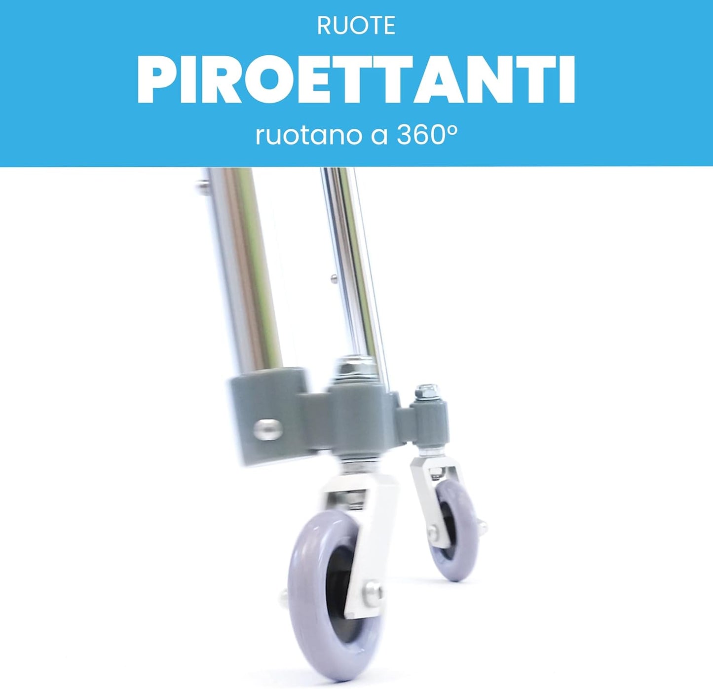 Deambulatore pieghevole, regolabile in altezza con 2 ruote piroettanti e 2 punt - Medical Net Store