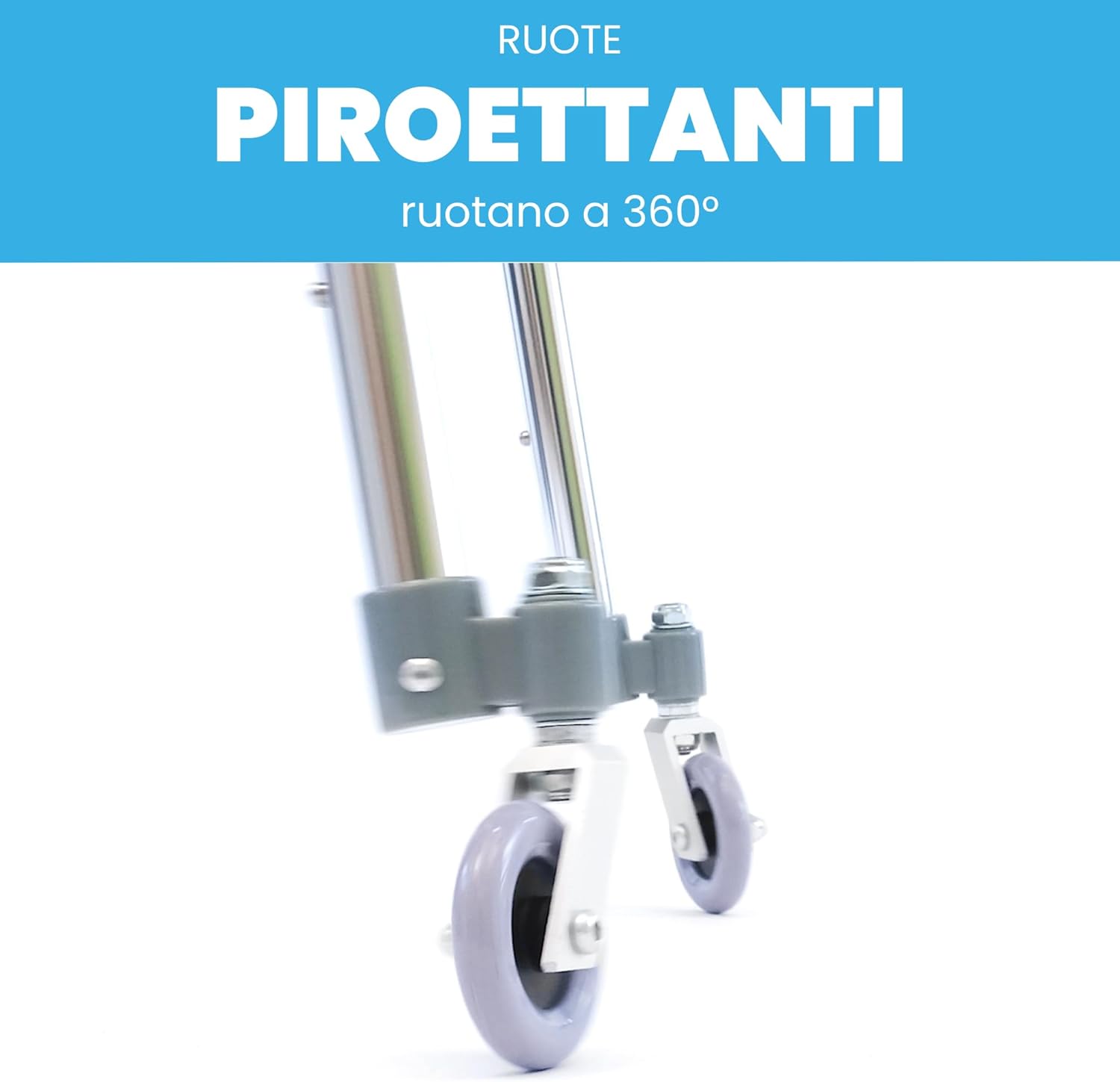 Deambulatore pieghevole, regolabile in altezza con 2 ruote piroettanti e 2 punt - Medical Net Store
