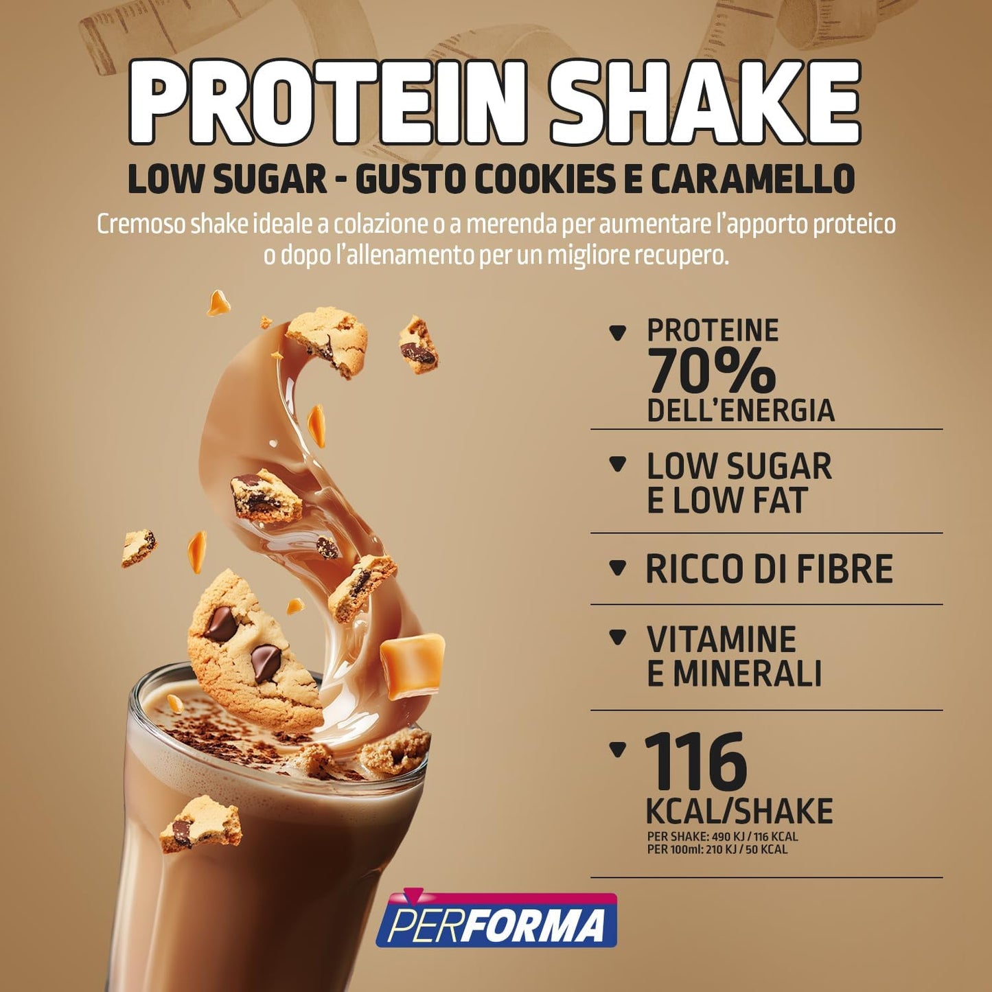 Performa | Protein Shake Cookies Caramello, 340g, Alto Contenuto di Proteine - Medical Net Store