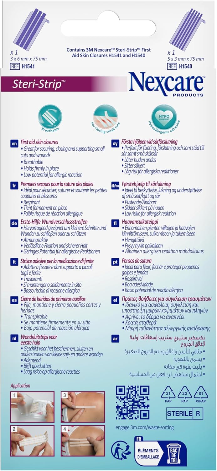 Nexcare Strip cutanee per suture Steri-Strip, assortite, 8/Pack - Medical Net Store