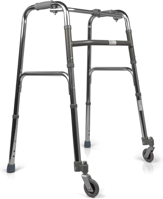 Deambulatore pieghevole, regolabile in altezza con 2 ruote piroettanti e 2 punt - Medical Net Store