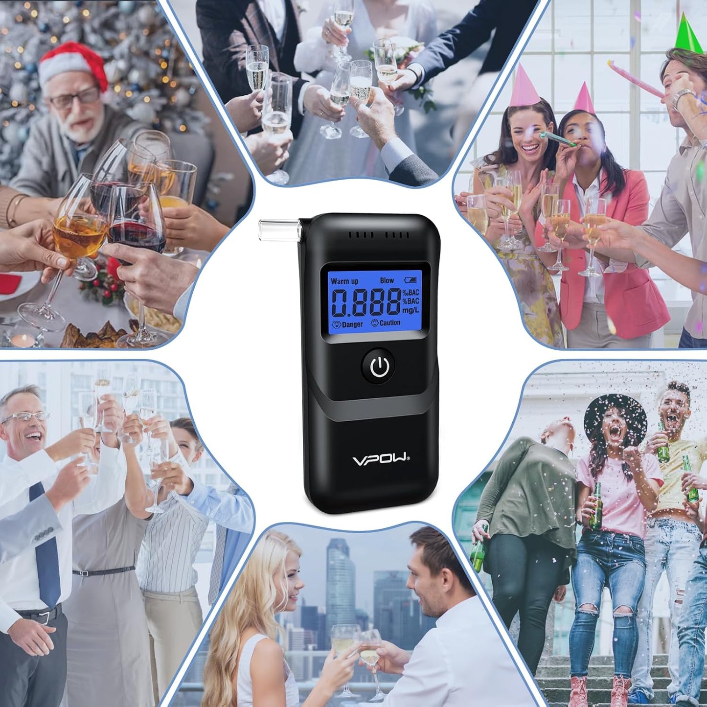 VPOW Etilometro Portatile Certificato, Alcol Test con Display LCD Blu Digitale - Medical Net Store