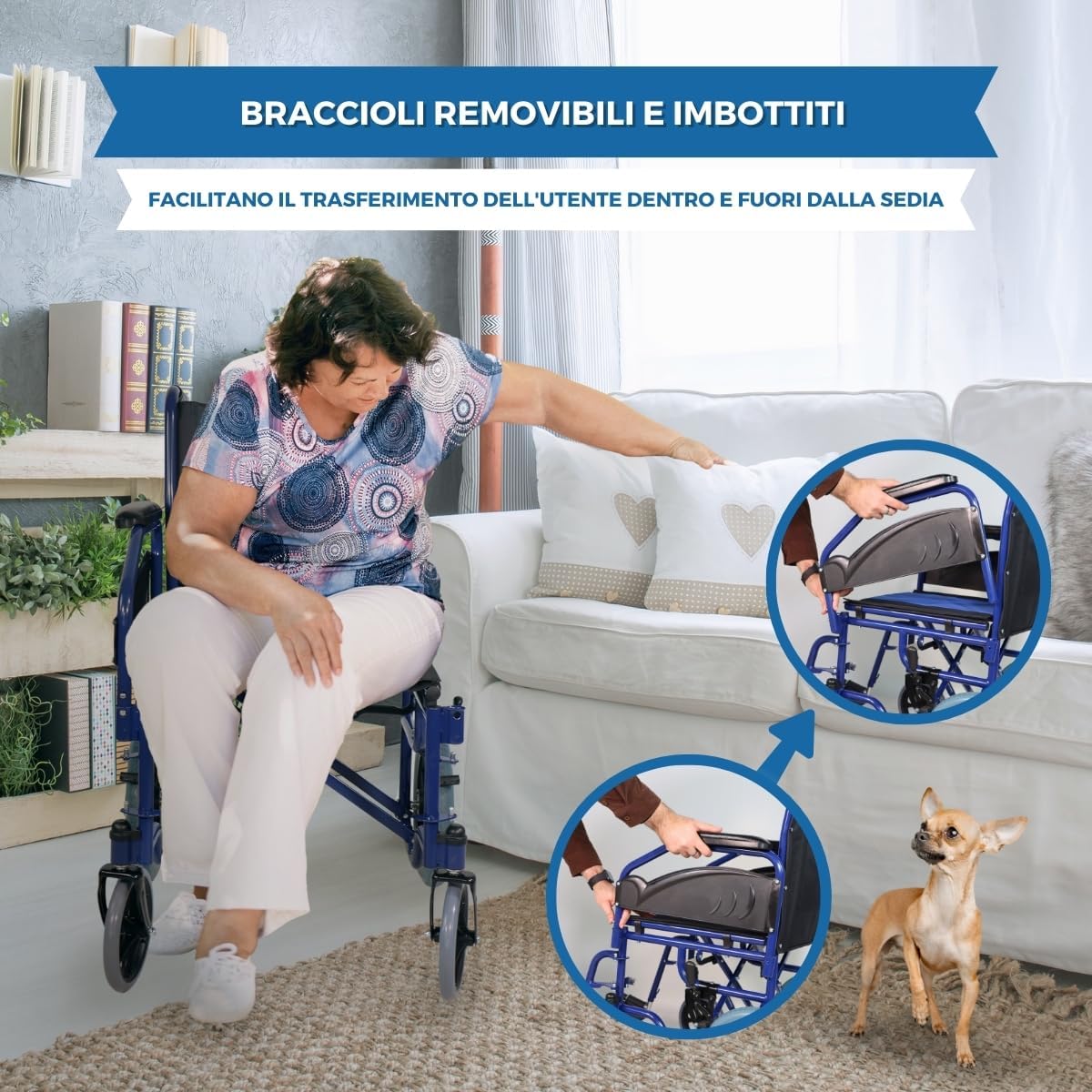 Mobiclinic®, Carrozzina comoda pieghevole,  freni di stazionamento image 4