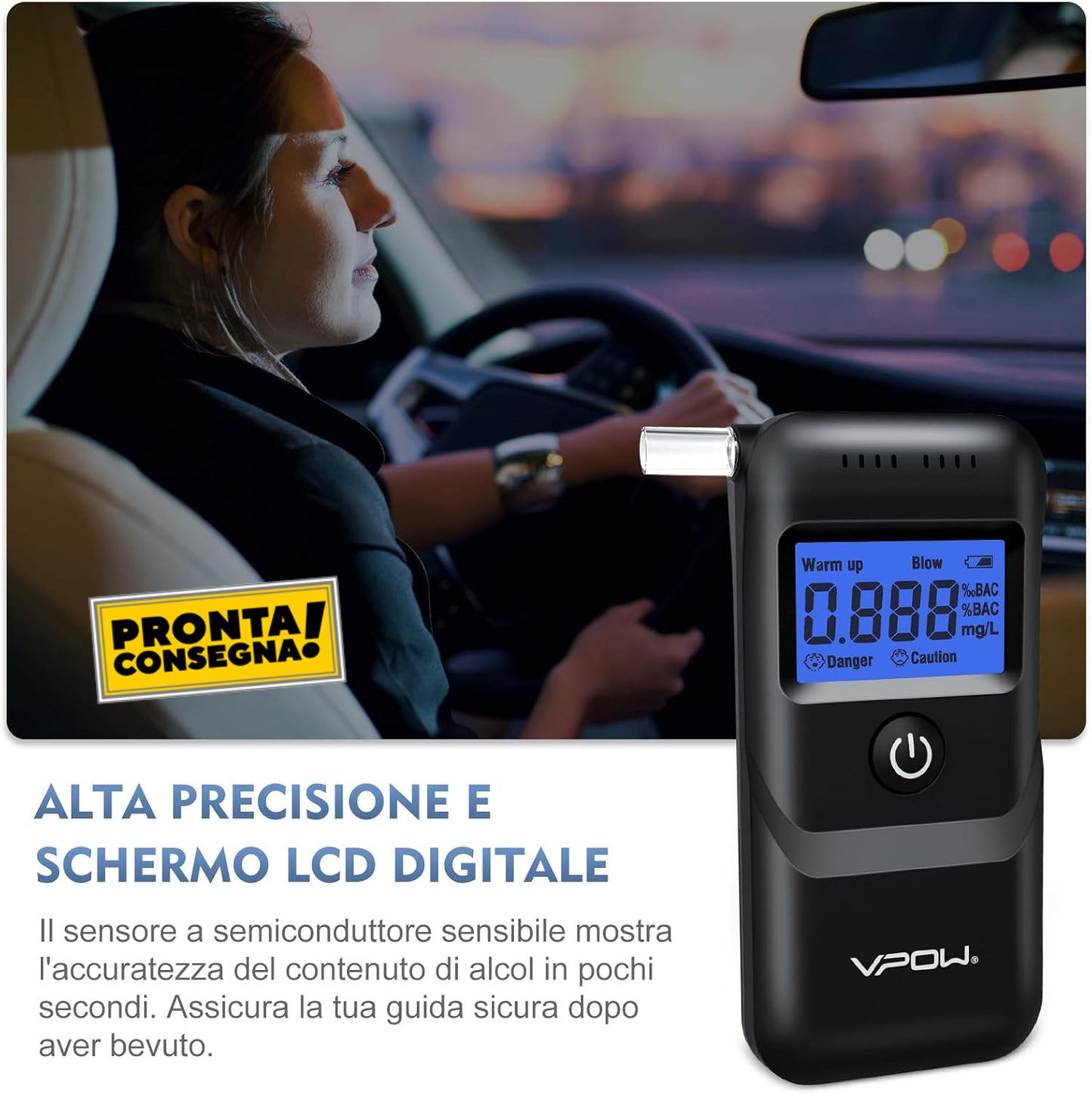 VPOW Etilometro Portatile Certificato, Alcol Test con Display LCD Blu Digitale - Medical Net Store