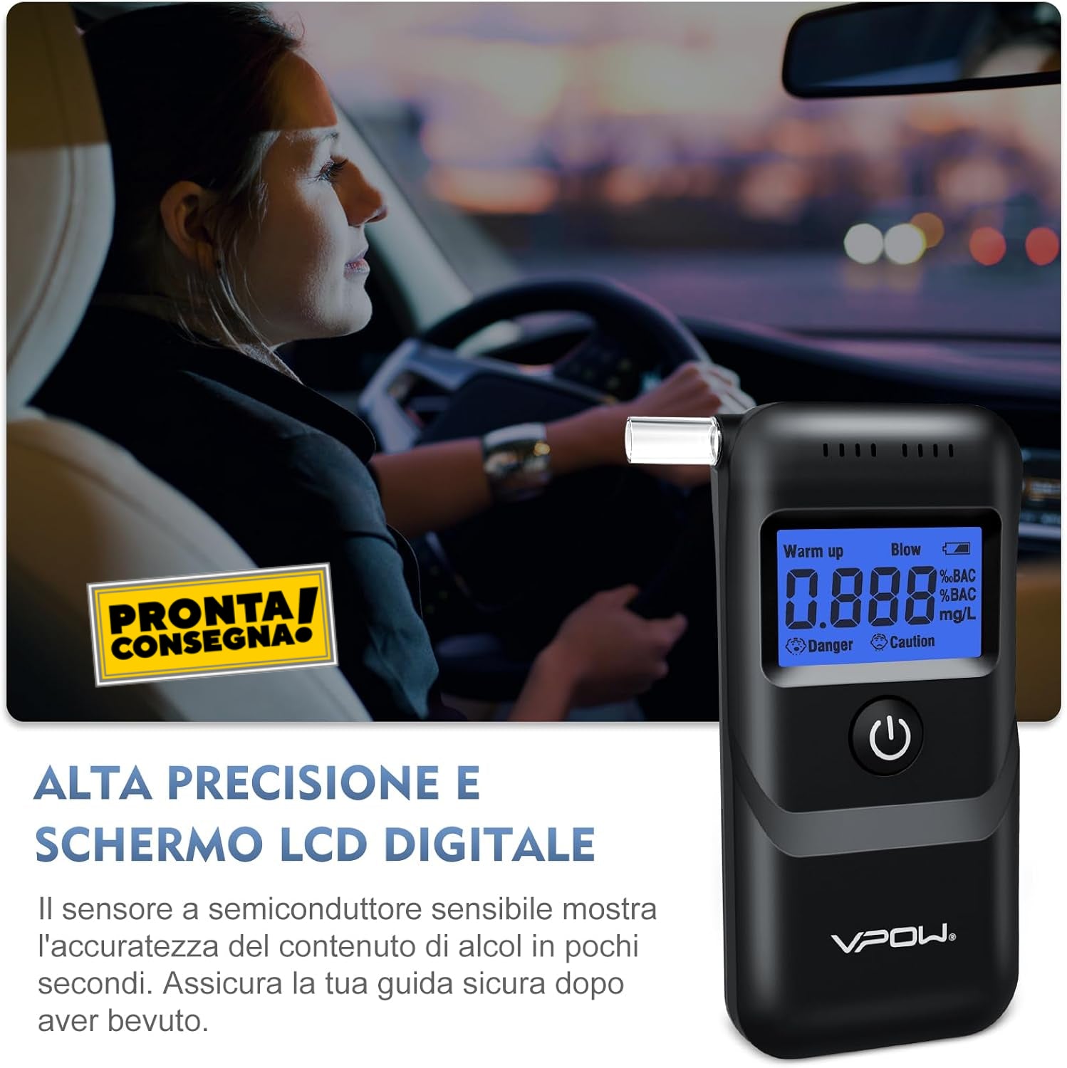 VPOW Etilometro Portatile Certificato, Alcol Test con Display LCD Blu Digitale - Medical Net Store
