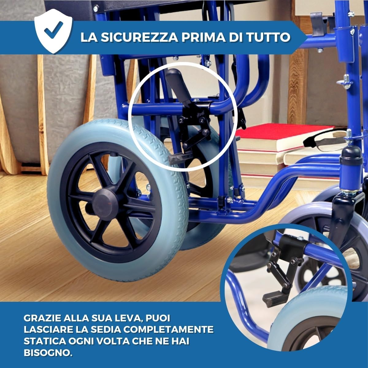 Mobiclinic®, Carrozzina comoda pieghevole,  freni di stazionamento image 3