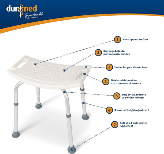 Dunimed - Sgabello da doccia, regolabile in altezza, antiscivolo, 39 – 52 cm image 0