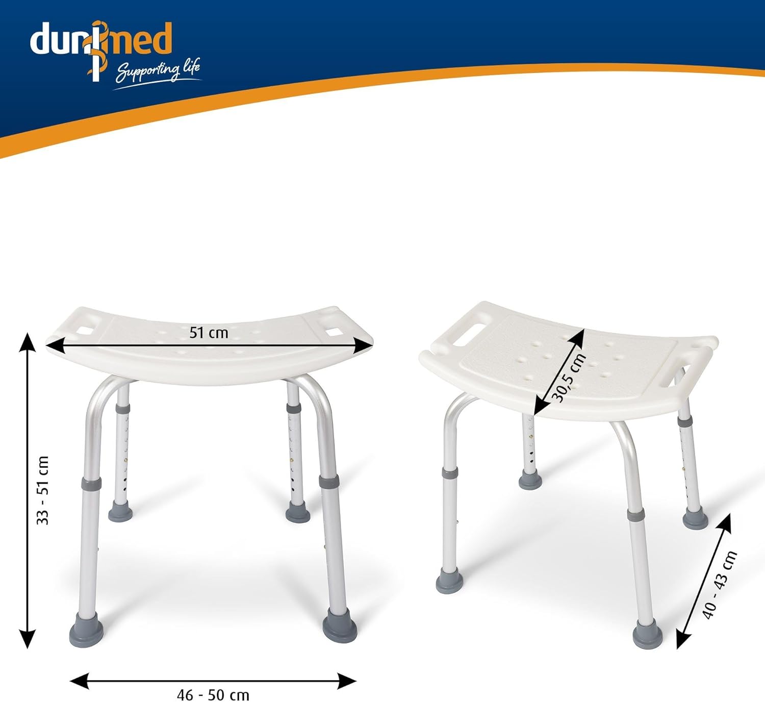 Dunimed - Sgabello da doccia, regolabile in altezza, antiscivolo, 39 – 52 cm image 5